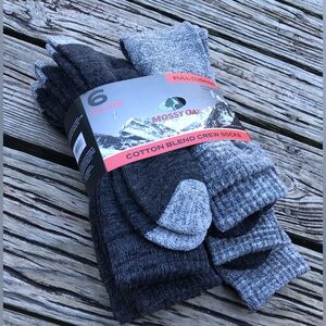 NEW Mens MOSSY OAK 6 Pair Full Cushion Cotton Blend Crew Socks Grey Black Pack